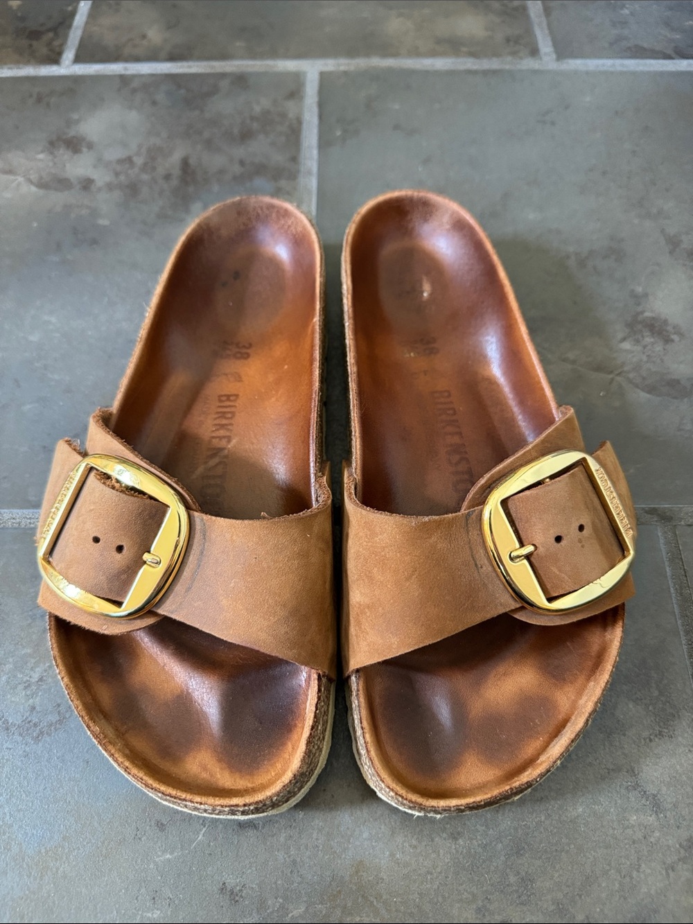 Birkenstock Madrid Big Buckle Sandals Oiled Leather Cognac Size EU 38 US 7.5